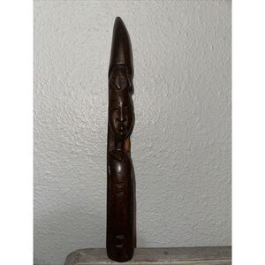 African Hand Carved Statue Woman Wood Ghana Tribal Decor Cultural Brown